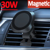 30W Magnetic Car Mobile Phone Holder Fast Wireless Car Charger Mobile Phone Stand in Car Air Vent Clip Mount Smartphone Holder