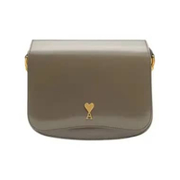 AMI Paris Glazed Leather Paris Paris Bag Carbon Grey