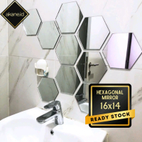 Akane Paket Kaca Cermin Hexagonal Dekorasi Dinding Tinggal Tempel