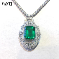 VANTJ Real 10K Gold Lab Created Colombia Emerald Pendant Necklace Lab Grown Emerald Moissanite Fine Jewelry Women Party Gift