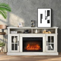 Electric Fireplace TV Stand for TVs Up to 65 Inches, 1400W Heater Insert with Remote Control, 6H Timer, 3-Level Flame, Overheat