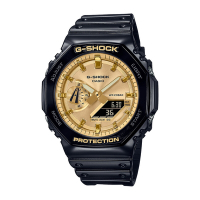 CASIO卡西歐 G-SHOCK 質感金屬錶面 霸氣黑金 八角形錶殼 GA-2100GB-1A_45.4mm
