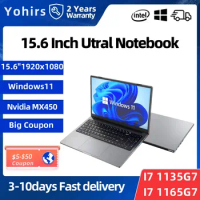 Yohirs Slim Laptop 11th Gen Intel Core i5 i7 1135G7 1165G7 Win11 DDR4 4K HD Protable Notebook with AX200 WIFI6 Office Computer