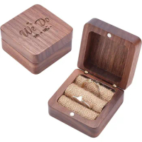 2pcs Ring Box “We Do” Ring Bearer Wooden Engraved Box Dual Wedding Ring Holder for Proposal Engagement WeddingCeremony Dec