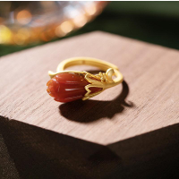 【墜享】天然南紅瑪瑙玉蘭花戒指高檔氣質女款大氣流行戒指銀飾品