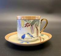 日本回流  古董咖啡杯  滿繪金彩花鳥做工精美奢華  年代物