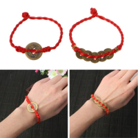 1 pc Feng Shui I Ching Ancient Coin Kabbalah Red String Attract Luck Wealth Bracelets Amulet Red Rope Hand-woven Bracelet