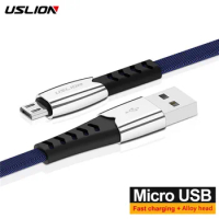 USLION Alloy Micro USB Cable For Xiaomi Redmi note 5 pro 4x Fast Charge USB Data Cable Tablet Charging Cord Micro USB Charger