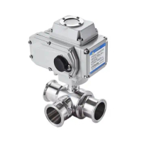 O.D 51mm Quick-loading Electric Three-way Ball Valve Stainless Steel 304 Sanitary Clamp Type 3 Way Ball Valve T Type L Type