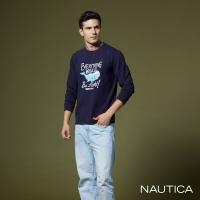NAUTICA男裝 個性鯨魚印花長袖T恤-深藍