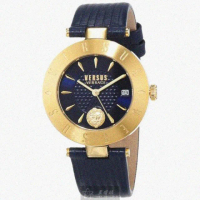 【VERSUS】VERSUS凡賽斯女錶型號VV00335(寶藍色錶面金色錶殼寶藍真皮皮革錶帶款)