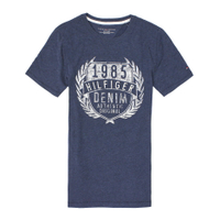 美國百分百【全新真品】Tommy Hilfiger T恤 TH 短袖 T-shirt 上衣 深藍 文字 印刷 桂冠 刺繡 男 XS S