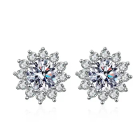S925 sterling silver earrings, sunflowers, 50 cents per carat, D-colored Mosonite earrings, wedding jewelry wholesale