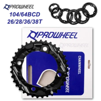 PROWHEEL 104BCD 64BCD Mtb Chainring 10/11 Speed Double Speed Chainwheel for Mountain Bike 26T 28T 36T 38T Bicycle Chain Ring