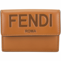 FENDI Roma 字母烙印小牛皮釦式短夾(棕色)
