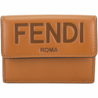 FENDI 芬迪 Roma 字母烙印小牛皮釦式短夾(棕色)