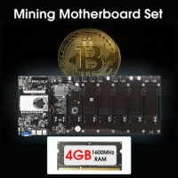 BTC-T37 Mining Motherboard 8 GPU Bitcoin Crypto Etherum Mining DDR3 4GB 1600MHZ RAM SET
