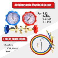 R410a 3 Way AC Diagnostic Manifold Gauge Set for Freon Charging Fits R32 R410a R-404A R-134a Refrigeration Manifold Gauge Air