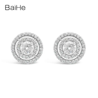 BAIHE Solid 18K White/Yellow/Rose Gold 1.10ct H/SI Natural Diamond Round Stud Earrings For Women Men Trendy Wedding Fine Jewelry