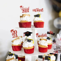 12 Pcs Graduation Season Celebration Cake Prop Insert Cap Cupcake Topper Party Decoration Toppers 2024 Card Decors Paper Picks