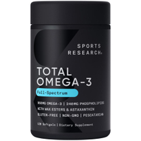 Sports Research Triple Strength 3 Fish Oil 1250mg Wild Alaska Pollock Burpless Supplement with EPA &
