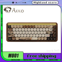 AKKO MU01 Walnut Mechanical Keyboard 3-Mode Gaming Wireless Keyboards Hot-Swap 2.4G Bluetooth Gasket Custom Wooden Keyboard Gift
