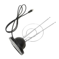 1 Pcs Universal Indoor Rabbit Ear TV Antenna for HDTV Ready VHF UHF Dual Loop Coaxial 45-860 MHZ 3.94*3.15*9.05 Inch