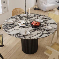 French Bulgari marble round dining table small apartment design retro round dining table and chair combination