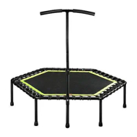 48 Inch Quadruple Folding Indoor GYM Fitness Trampoline for Adults Kids Safety Jump Sports with Adjustable Handrail