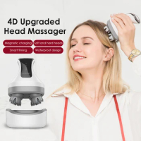 4D Wireless Head Massager Electric Neck Shoulder Scalp Brush Red Blue Light Hair Care Smart Timing Waterproof Scalp Massager