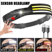 LED Sensor Headlamp XPE+COB Rechargeable Head Light Torch Built in 18650 Battery Fishing Lantern Waterproof Camping Flashlight