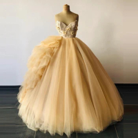 Extra Fluffy Mesh Celebrity Dresses Elegant Strapless 3D Flowers Long Prom Party Gowns Real Photos Tulle Puffy Pageant Dress