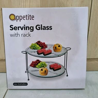 Appetite Serving Glass With Rack 2 Tier Round Shape Serving Tray Stand Piring Kaca 2 Susun Kue Cupca