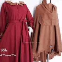 Gamis syar'i kids set khimar +free cadar Polos Anak Bunga