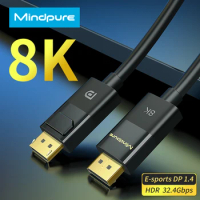Mindpure Displayport Cable 1.4 8K 60Hz HDR Compatible with 4K 144Hz 165Hz for Xiaomi TV Box PC Laptop Gaming Monitor DP Cable1.2