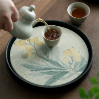 速幹吸水茶盤幹泡茶陶瓷壺承型圓形茶具茶海托盤