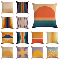 Double sided printing 45*45cm(18 Inch * 18 Inch)Bright 70's Retro Stripes Reflection Linen Throw Pil