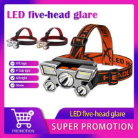 5 LED USB Rechargeable Headlamp 18650 Built in Battery Headlight Portable Head Flashlight Working Light Fishing Camping Lantern