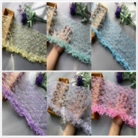 1 yards Flower Lace Ribbon Trims Purple White Webbing Applique for Sofa Cover Curtain Textiles Trimmings Embroidered Lace Fabric