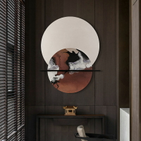 中式玄關客廳裝飾畫新中式砂巖手繪立體抽象簡約輕奢現代圓形掛畫