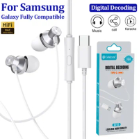 Type C Jack Digital Decoding Wired Earbuds HiFi Stereo Noise Headphones DAC Microphone Wired Earphone for Samsung A54 A53 S22