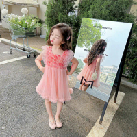 Girls' Summer Rose Flower Dress 2025 New Baby Summer Dress Children's Princess Patchwork Tulle Dress