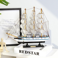 地中海風格一帆風順帆船模型工藝品仿真實木漁船小木船裝飾品擺件