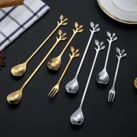 Stainless Steel Leaf Spoon Internet Celebrity Dessert Spoon Stirring Spoon Coffee Spoon European Sty