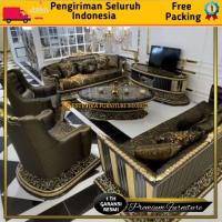 ESTETIKA FURNITURE INDONESIA Kursi Sofa Ruang Tamu Raja Salman Full Ukiran Black Gold Luxury