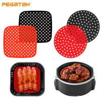 Reusable Silicone Air Fryer Mat Liner Non-Stick Steamer Pad Baking Liner Food Baking for AirFryer Oven Accessories Round Square