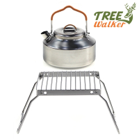 【TreeWalker】不鏽鋼露營煮水壺+不鏽鋼迷你爐架(304食品級不鏽鋼 安心使用)