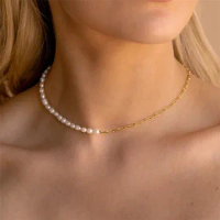 CANNER 925 Sterling Silver French Millet Pearl Choker Emerald Collarbone Necklace For Women 18k Gold Ins Necklace Fine Jewelry