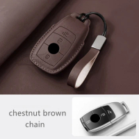 Car Leather Key Case Cover Chain For Mercedes Benz E Class W213 E200 E260 E300 E320 2018 2019 Car Key Protective Accessories