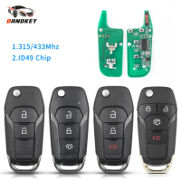 Dandkey For Ford Key Car Remote Key For Ford F150 Ranger 2015 - 2018 Escort Fusion 2013-2016 Flip Smart Key Fob ID49 Chip 433mhz